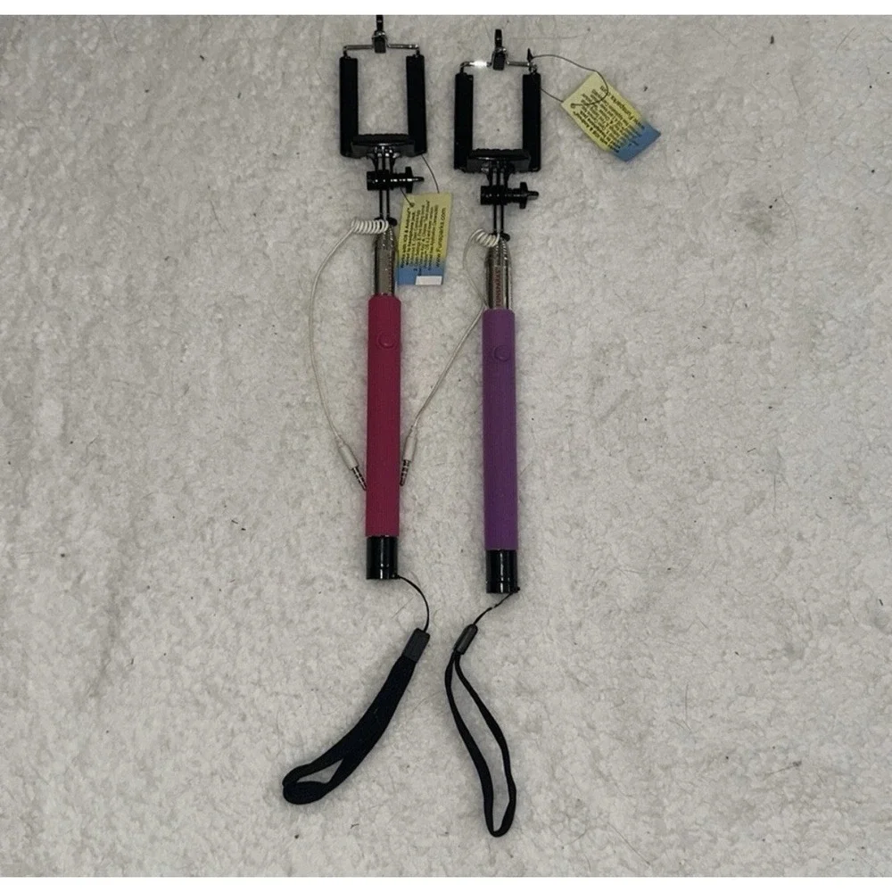 Funsparks Wired Selfie Stick 2 Pack Pink Purple Extendable Monopod iOS Android
